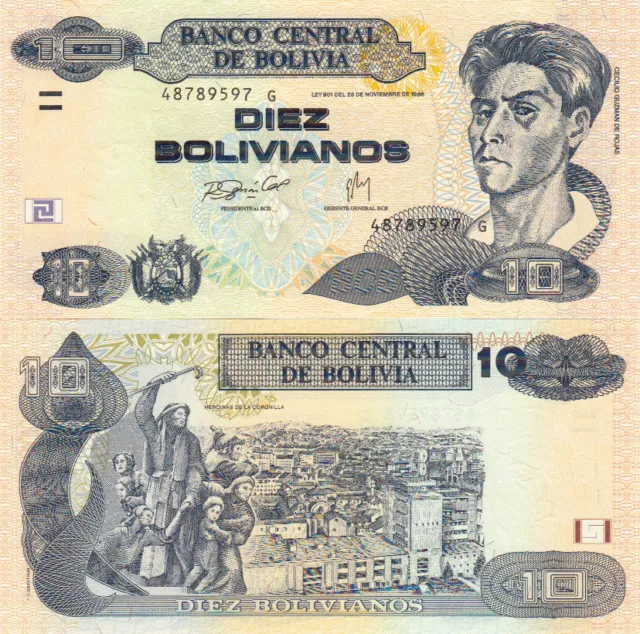 BILLET de BANQUE banknote BOLIVIE BOLIVIA 10 bolivianos 1986 NEUF UNC NEW