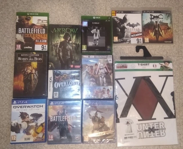 lot jeux vidéo ps4, ps3, xbox séries x ( Batman, DMC.. ) dvd et t-shirt