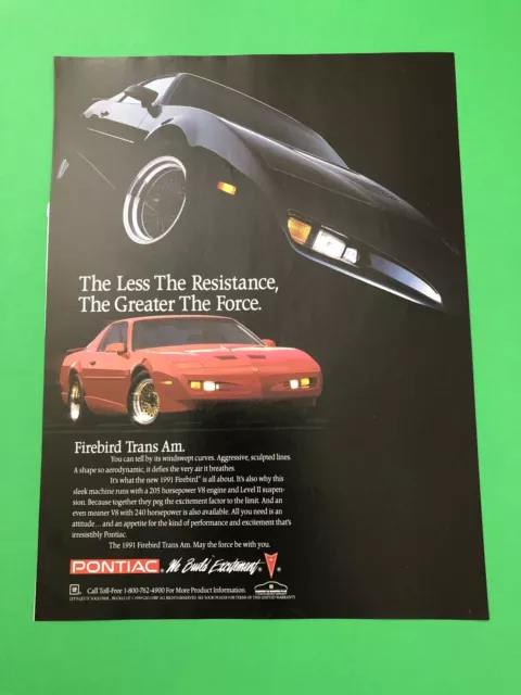 1991 Pontiac Firebird Trans Am Original Vintage Print Ad Advertisement