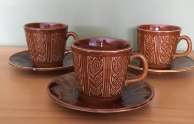 Tams Harvest x3 cups saucers tea coffee brown retro vintage