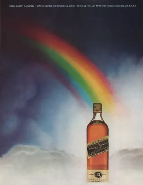 1972 Rainbow Johnnie Walker Black Label Blended Scotch Whisky Vintage Print Ad