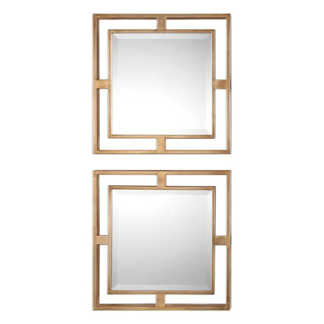 Contemporary Glam Mirror Square Set 2 Pair Gold Open Group Retro Wall Tile Luxe