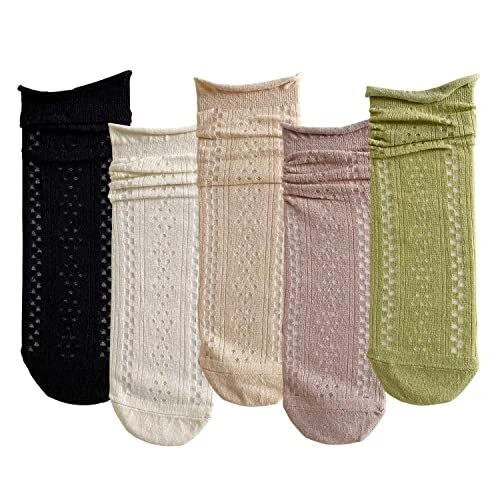 ZRYLIBYA Women Cute Roll Top Ankle Socks Breathable Mesh Summer Thin Casual