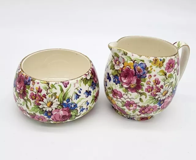 Vintage Royal Winton Summertime Chintz Creamer and Open Sugar Bowl