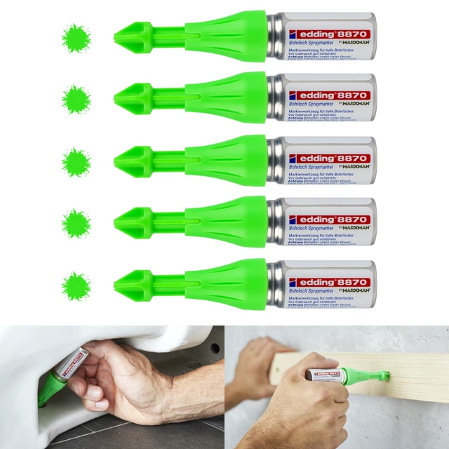 5x Edding 8870 Bohrlochmarker Spray Tieflochmarker Carpenter pen, bis 50mm, grün