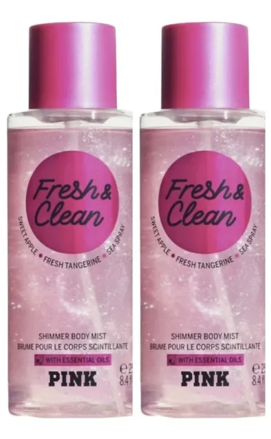 Victoria's Secret PINK FRESH & CLEAN SHIMMER Body Mist Spray Lot Of 2 New