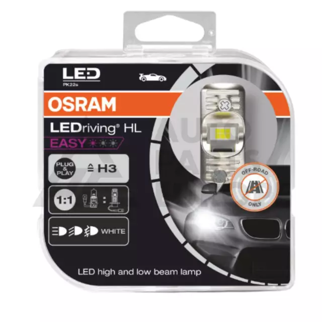 Coppia Lampadine H3 OSRAM LED Luce Bianca Alta Luminosità Lunga Durata Auto 3