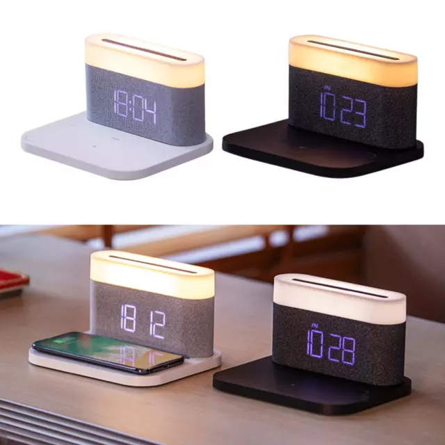 Digital Alarm Clock with 15W Wireless Charger, LED Display, Bedside Night Light,