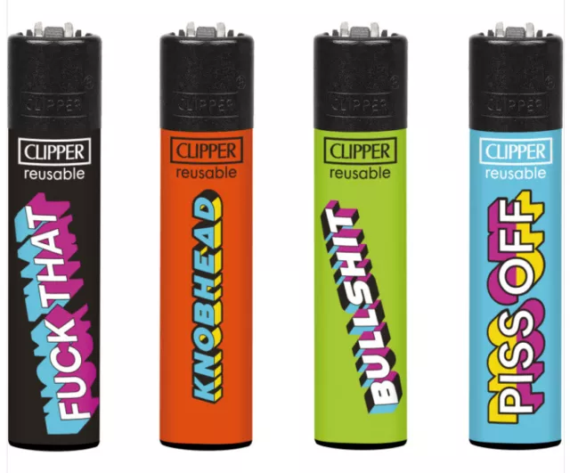 NAUGHTY WORDS CLIPPER LIGHTERS - Solo/Full Set Refillable Gas Lighter