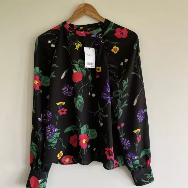 Next Floral Blouse Ladies Black Long Sleeved Top Women’s Size 10 RRP £20