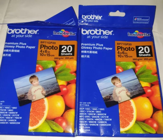 2x Brother Genuine Premium Plus Glossy Photo Paper 20 Sheets 10 x 15cm (4x6 in)