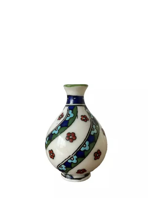Antique French Porcelain Enamelled Miniature Bottle Vase Vibrant Flowers Swirls