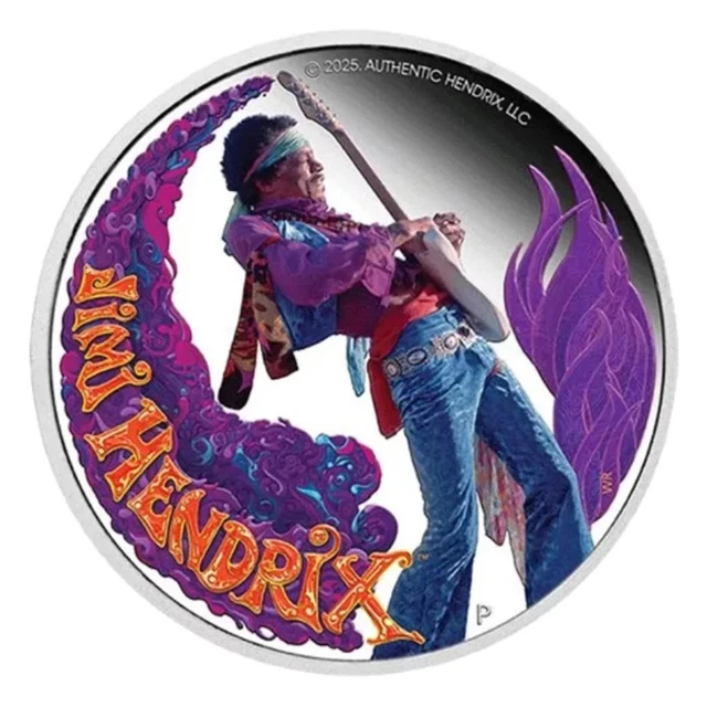 JIMI HENDRIX SILVER Color Coin Proof 1 Oz 2025 Bullion Club