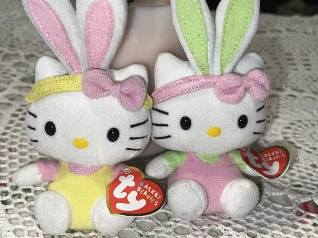 -L TY BEANIE BABY BABIES WITH TAG 2010 HELLO KITTY EASTER BUNNY - Set of 2 2