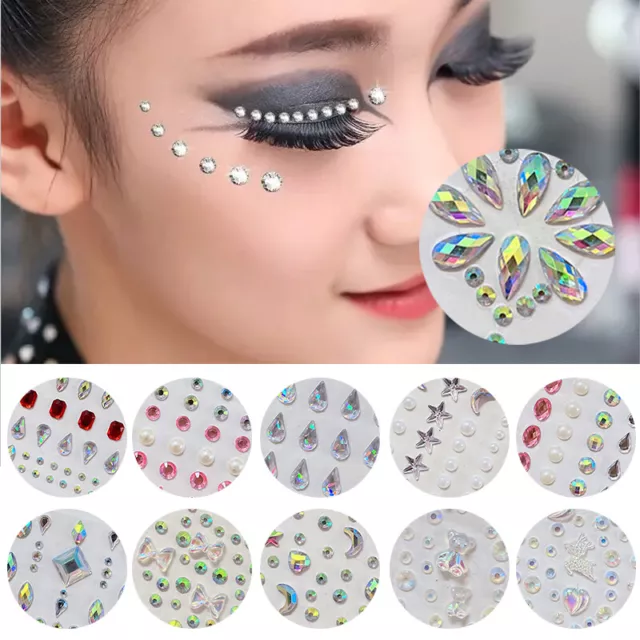 Face Gems Stick on 3D Jewels Festival Body Glitter Crystals Rhinestones Eye