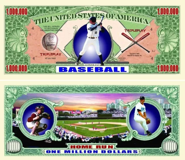 Pack of 50 -Baseball One Million Dollar Bill Collectible Novelty Dollar Bill