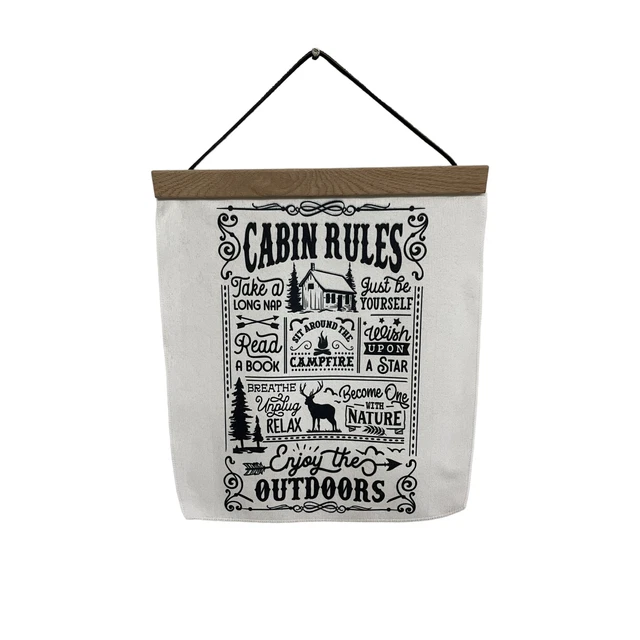 Cabin Rules fabric wall hanging NWOT