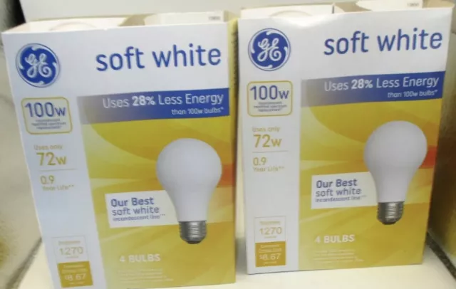 (2)GE 100 Watt Soft White Inc@ndescent Light Bulbs A19 4-Pack