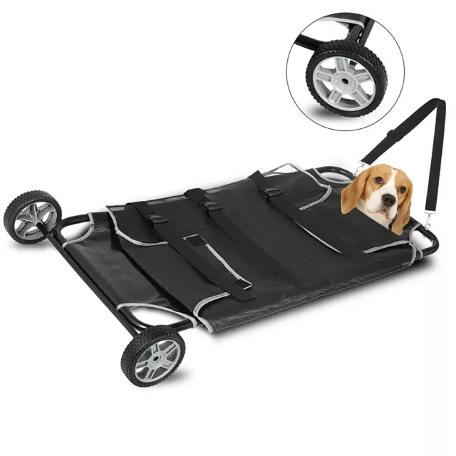 Pet Transport Stretcher Animal Emergency Trolley Cart w/2 Wheels 250lb Max Black