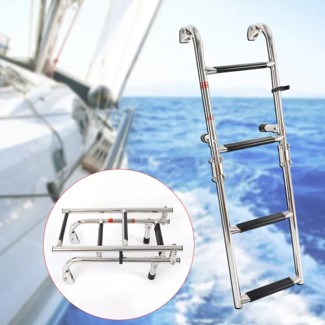 Telescoping 4 Steps Boat Ladder Folding Swim Inboard Marine Stainless Steel