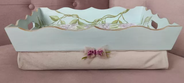 Hand Painted Wooden Tea Tray On Cushion “ WISTERIA” Artist Lyuba Afonina. 2