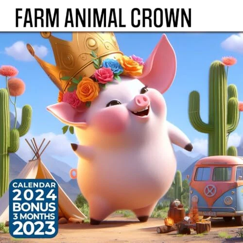 FARM ANIMAL CROWN Calendar 2024 Jan 2024 to Dec 2024 Bonus 3 Months