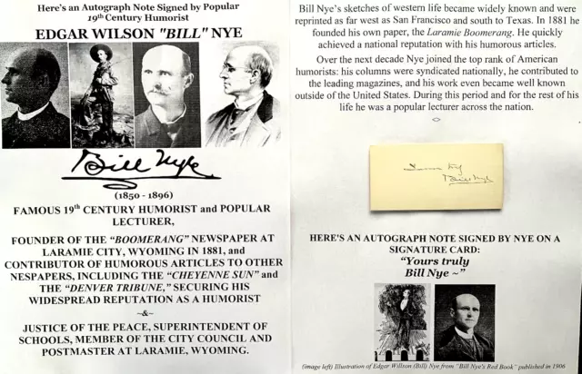 19th C AMERICAN HUMORIST COMEDIAN LECTURER LARAMIE CITY WY NYE DOCUMENT SIGNED !