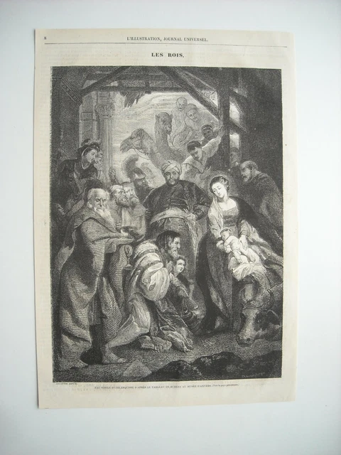 Gravure 1862. Les Rois. Fac Simile Esquisse D’apres Tableau De Rubens A Anvers..