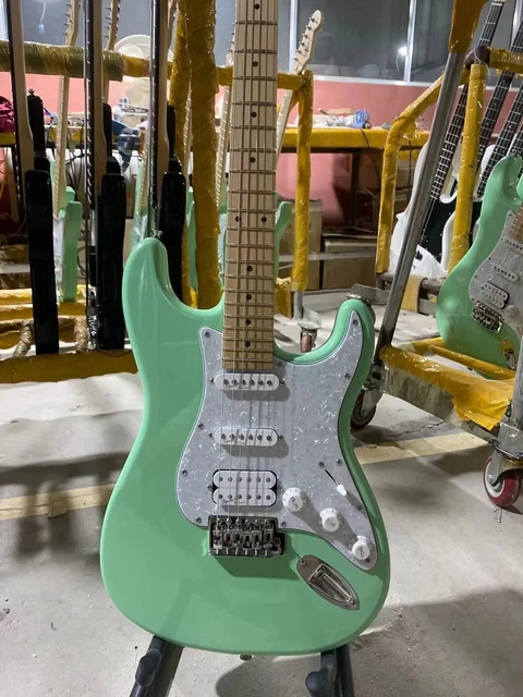 ST type Electric Guitar Surf Green Maple Fingerboard White Pearl Pickguard