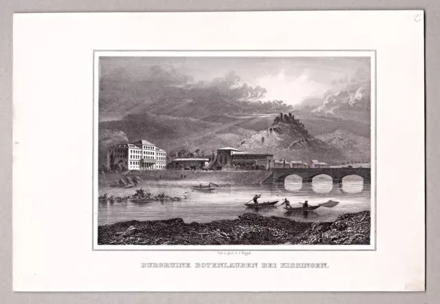 Botenlauben und Bad Kissingen - Stich, Original Stahlstich  von J.Poppel 1846