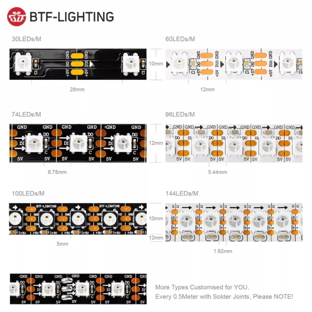 WS2812B LED Streifen Strip 5M WS2812 RGB Leiste Licht 5050 SMD Adressierbar DC5V 2