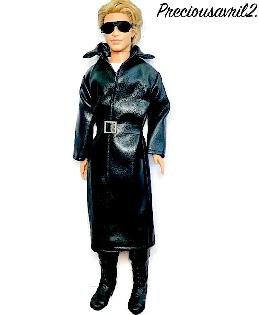 Barbie Ken Doll Clothes 32cm Black Leather Coat Jacket Belt Sunglasses Boots