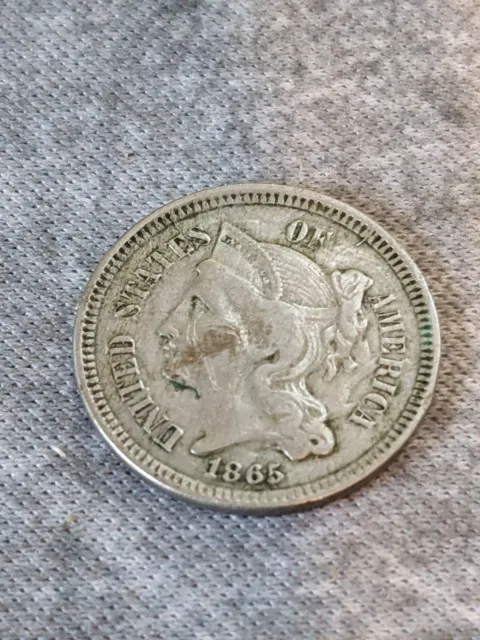 1865 Three Cent Nickel Piece 3C  Civil War Date US Type Coin