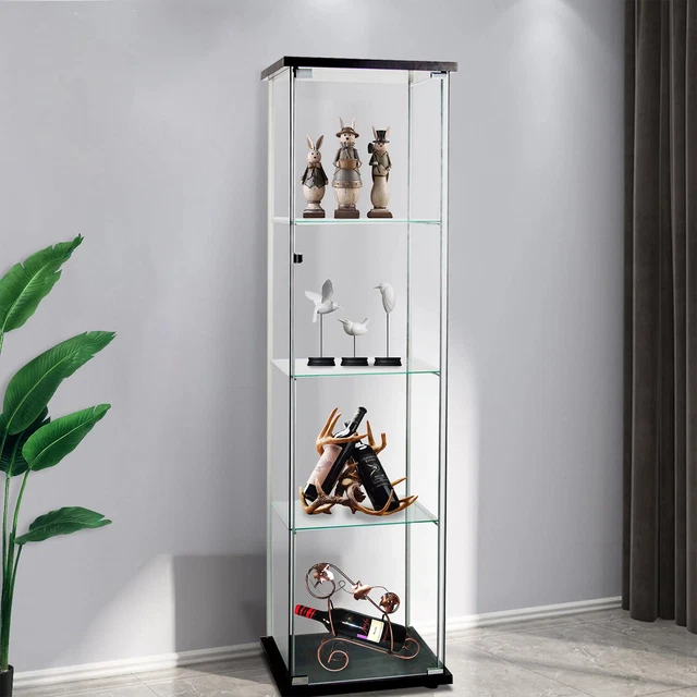 GLASS DISPLAY 4 Shelf Glass Curio Bookshelf Display