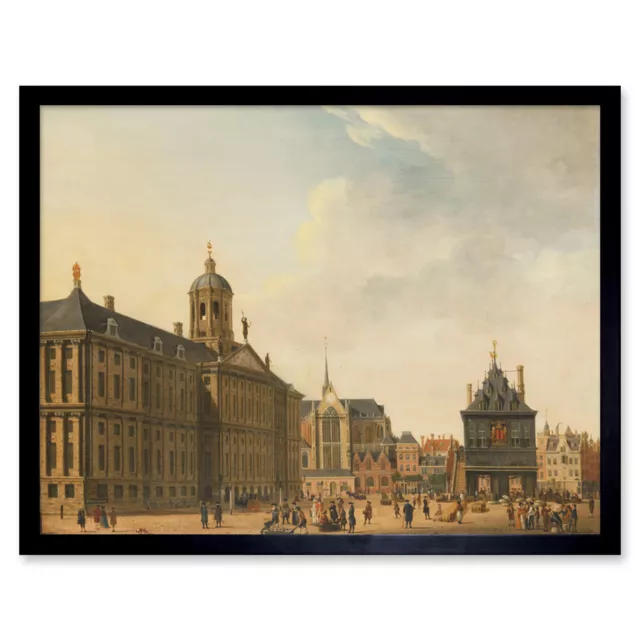 Ekels View Dam In Amsterdam Cityscape Painting Wall Art Print Framed 12x16