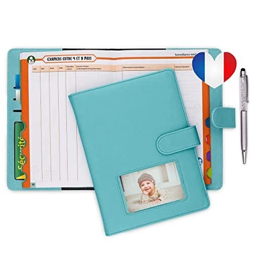 Protege carnet de sante bebe enfant personnalise pour Garçon avec STYLO | Cou...