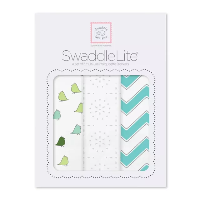 SwaddleDesigns SwaddleLite Blanket set/ White & Chevron Turquoise