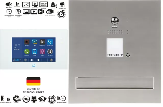 1 Familien Briefkasten Videotürsprechanlage Edelstahl 170°Kamera 7"Touchscreen