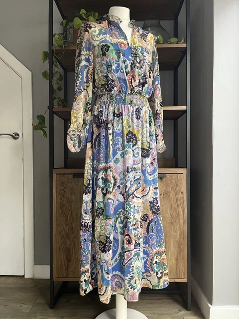 ZARA CHIFFON MAXI Dress M 10 Blue Multi Paisley Print New without Tags  £45.00