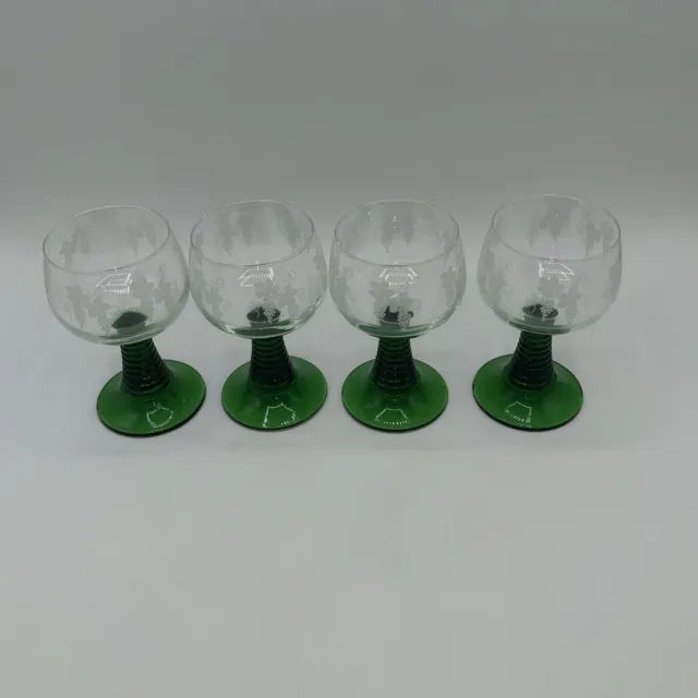 Vintage Green Luminarc Stem Beehive Wine -Glasses Set Of 4