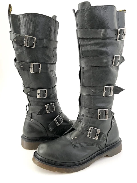 DR MARTENS PHINA Buckle Biker Boots Black Leather UK 6 EU 39 The