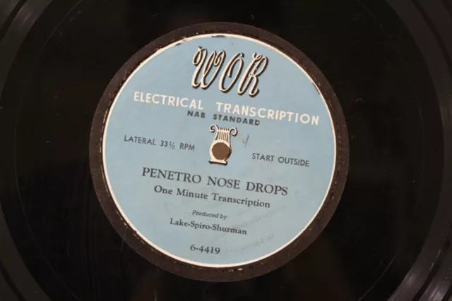 VTG 1940 WOR Radio Penetro NoseDrop Advertising Announcements 16" Vinyl Record 2