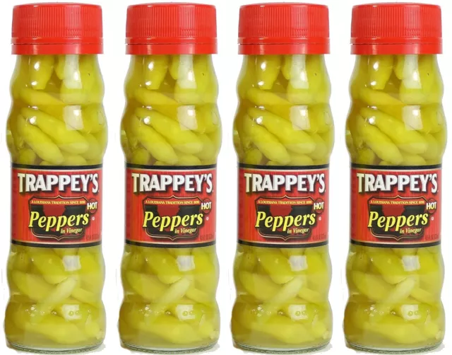 Trappeys Peppers in Vinegar, Hot, 4.5 oz (Pack of 4)