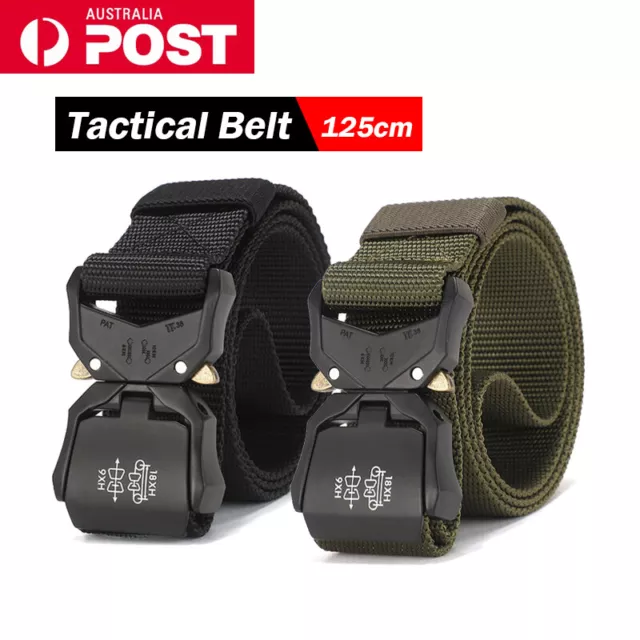 Mens Outdoor Tactical Belt Military Army Metal Buckle Heavy Duty Waistband AU