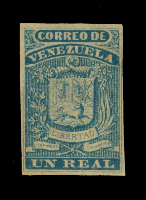 VENEZUELA 1859 Coat of Arms - Fine Impression - 1r blue Scott # 2 mint MH VF  R