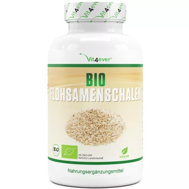 Bio Flohsamenschalen 365 Kapseln 100% Flohsamen Schalen aus Indien - Vegan