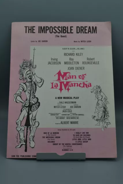 THE IMPOSSIBLE DREAM The Quest Man of La Mancha Sheet Music 1965 Free