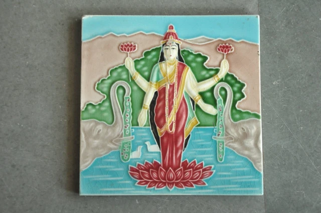 Vintage M.S Mark Goddess Laxmi Picture Ceramic Tiles. Japan