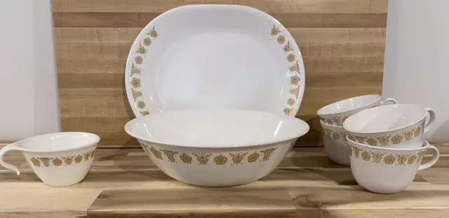 Butterfly Gold (Corelle) by Corning - (1) 12" Platter,  (1) 10" Veg Bowl, 5 Cups