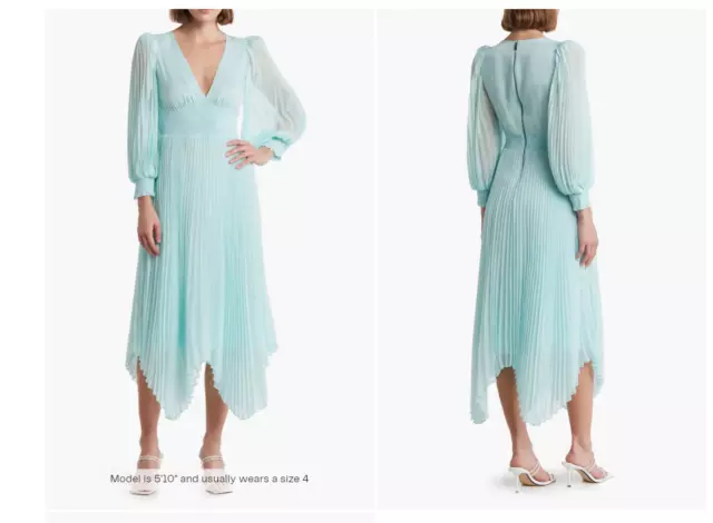 ALICE + OLIVIA Sion Long Sleeve Pleated Midi Dress Size:0 $550 NWT